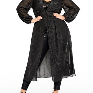 City Chic Shimmering Sheer Long Duster Jacket Disco Fever Black Goth Grunge